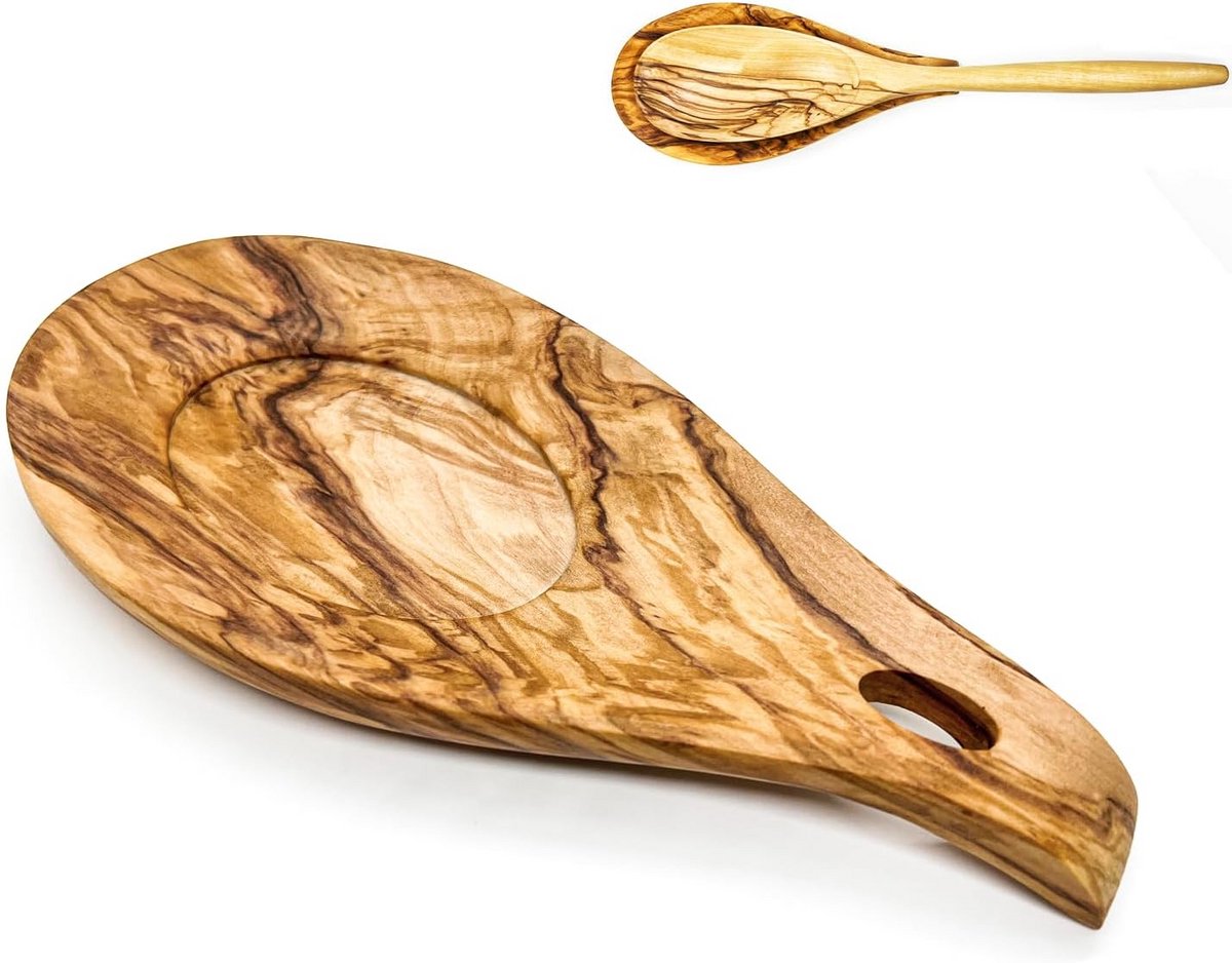 Houten kooklepelhouder met zeef voor pasta