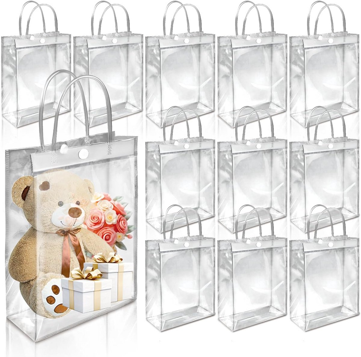 Set van 12 Transparante PVC Cadeau- en Draagtassen - Herbruikbaar en Waterdicht