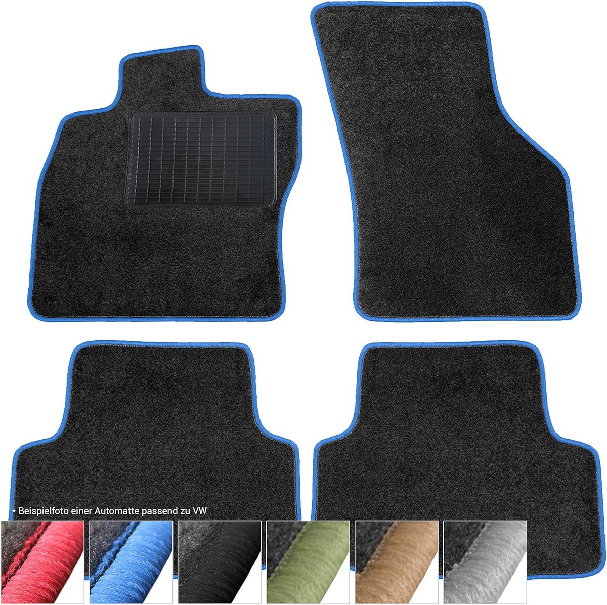 Velours Automatenset Zwart 4-Delig voor VW Golf III 1991-1999 met Blauwe Siernaad