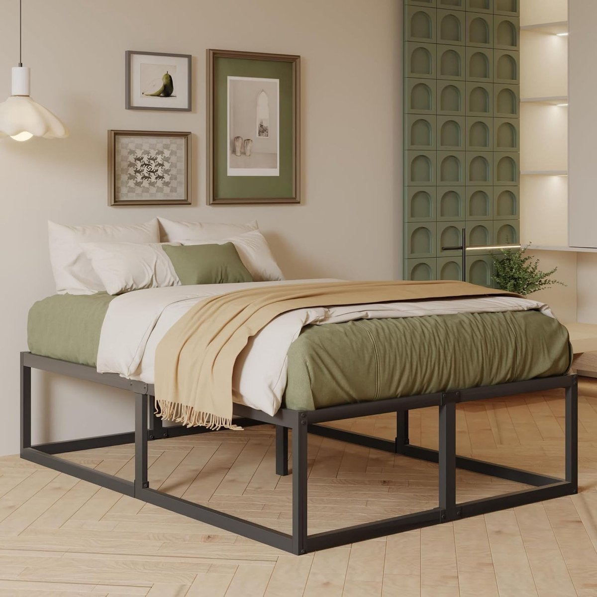 Metalen Bedframe – Platformbed – Tweepersoonsbed – Lattenbodem – Bedonderstel – 140x190 cm – Geluidsvrij – 42 cm Opbergruimte