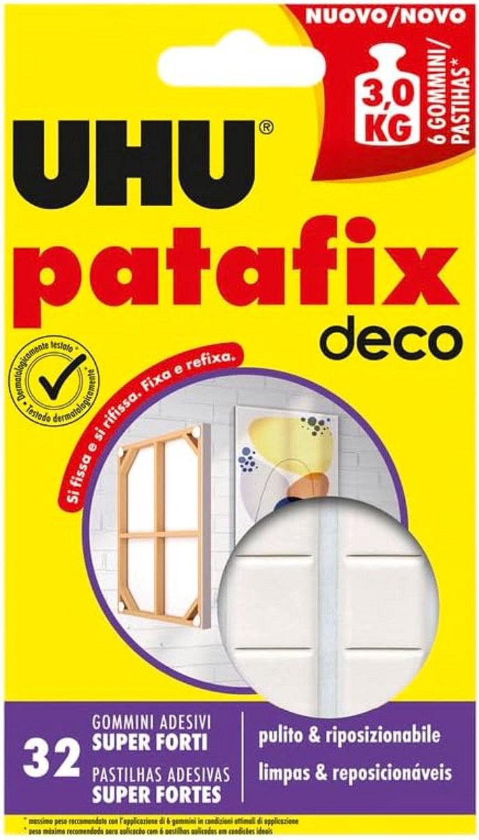 UHU Patafix Homedeco, 32 stuks supersterke lijmpads, wit