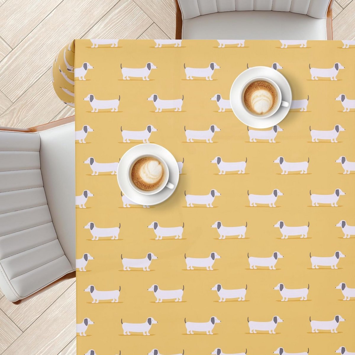 Groot Geel Tafelkleed met Teckel Print - Rechthoekig Vinyl voor Binnen en Buiten