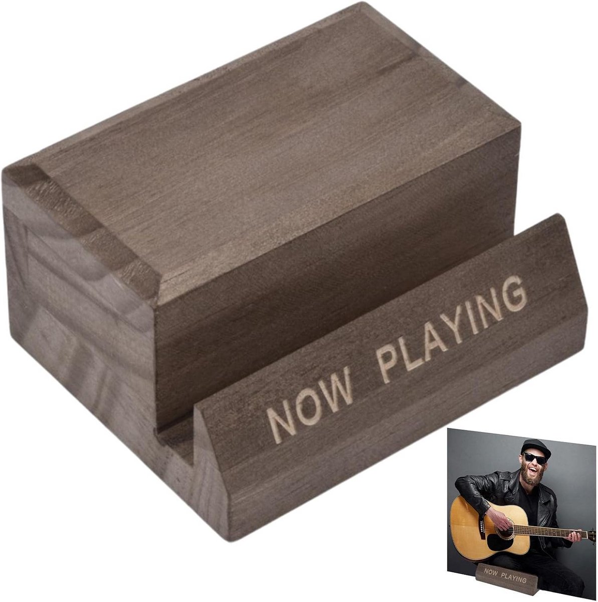 Houten Vinyl Platenstandaard voor 'Nu Spelend' Albumhoes - Tafeldisplay LP & CD Houder