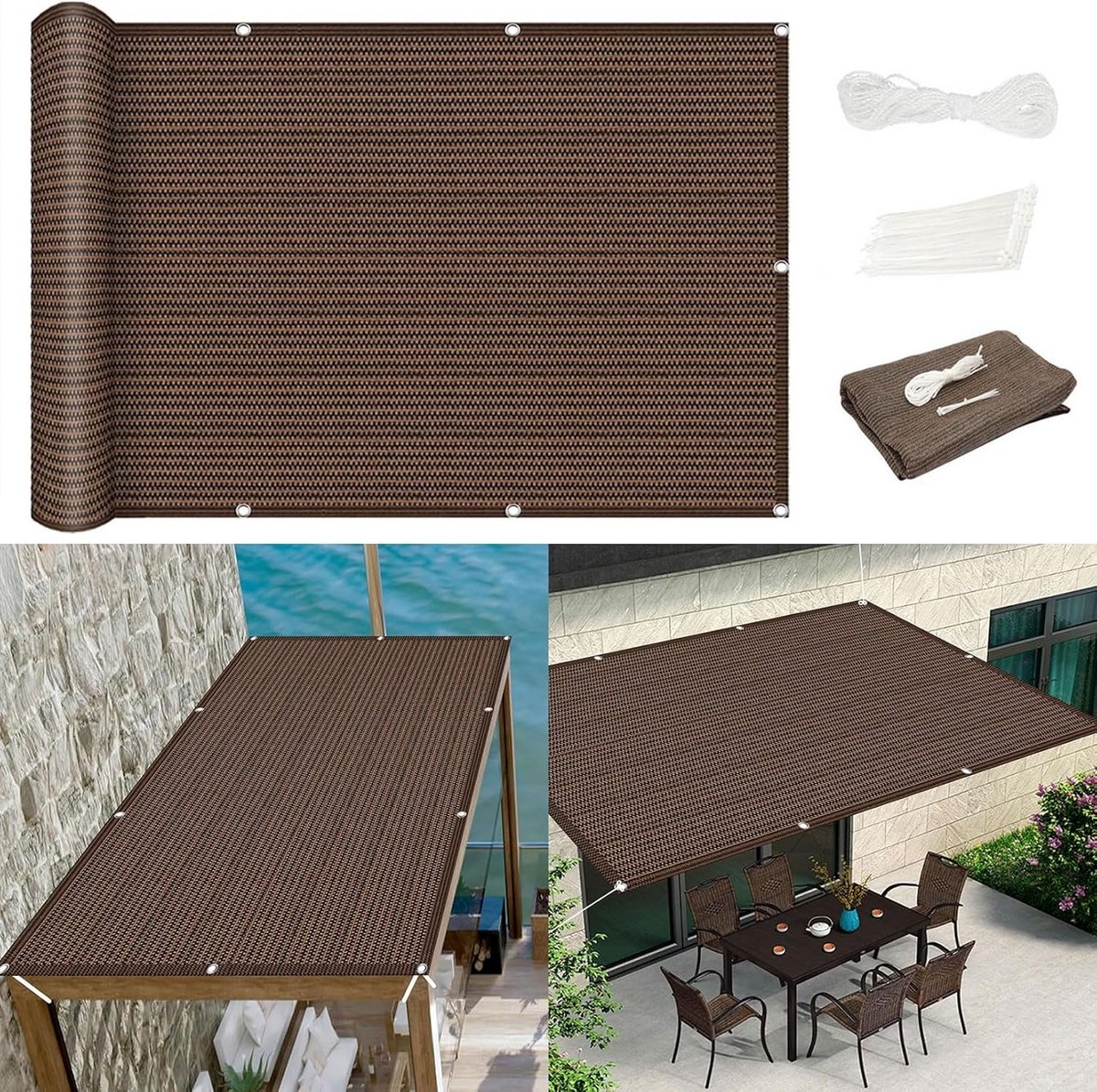 Vierkant Schaduwdoek 3x2.6m Ademend HDPE Zonnescherm voor Balkon, Tuin en Terras - UV- en