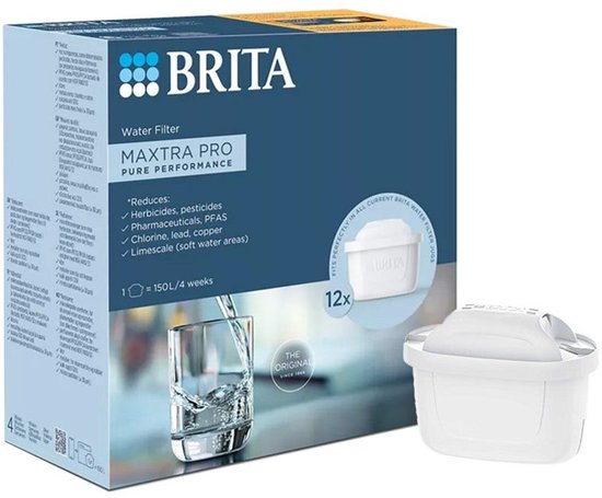 BRITA waterfilterpatroon MAXTRA PRO Pure Performance 12 pack - Originele navulling voor alle BRITA kannen voor puur smakend kraanwater - filtert verontreinigingen zoals PFAS*, chloor, kalkaanslag en metalen