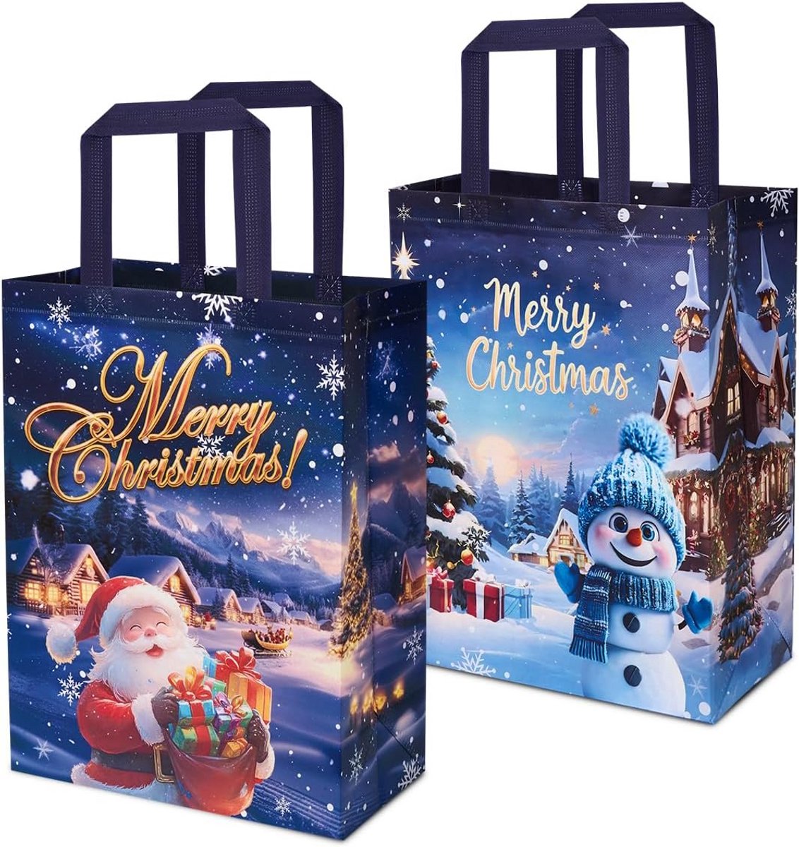 Set van 2 Grote Herbruikbare Kerstcadeautassen met Feestelijke Opdruk
