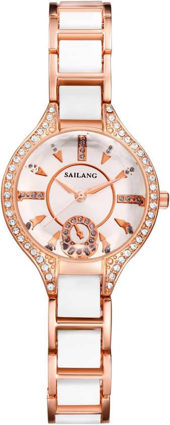 Dameshorloge met Diamantlook en Imitatie Keramische Armband - Waterdicht
