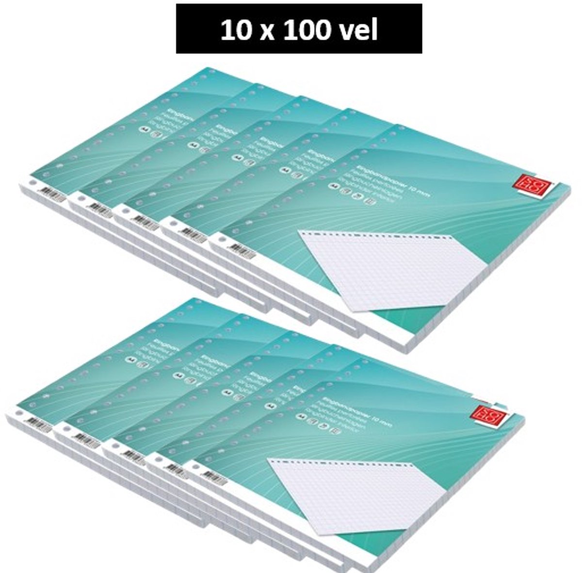 SOHO - Ringbandpapier A4 - 23rings - Geruit - 10x10mm - 70 gram - 10 x 100 Vellen