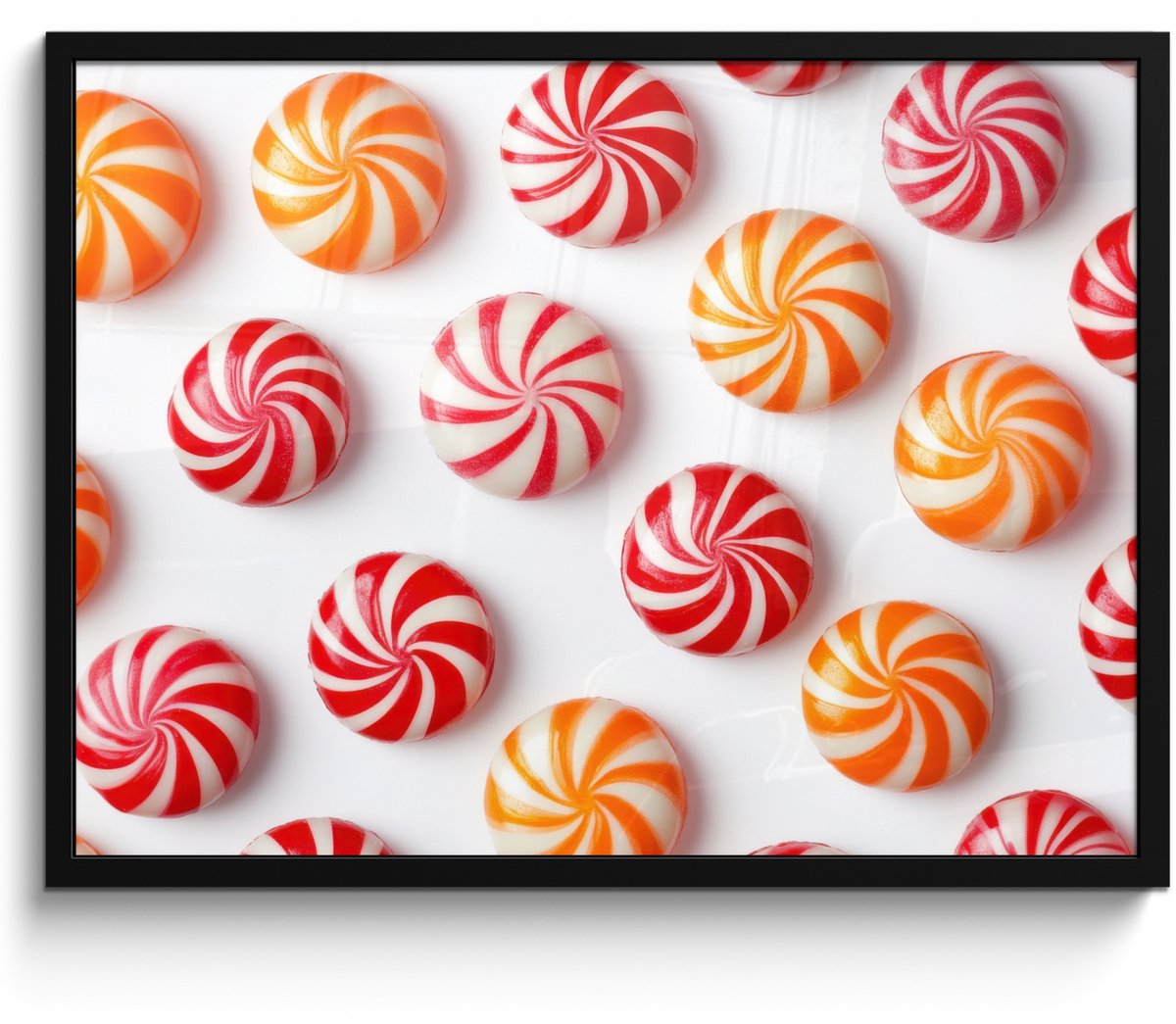 FrameYourWall Poster in lijst - Fotolijst 70x50 cm - Posters - Snoep - Patroon - Rood - Oranje - Posterlijst zwart - Decoratie - Wanddecoratie woonkamer - Muurdecoratie slaapkamer