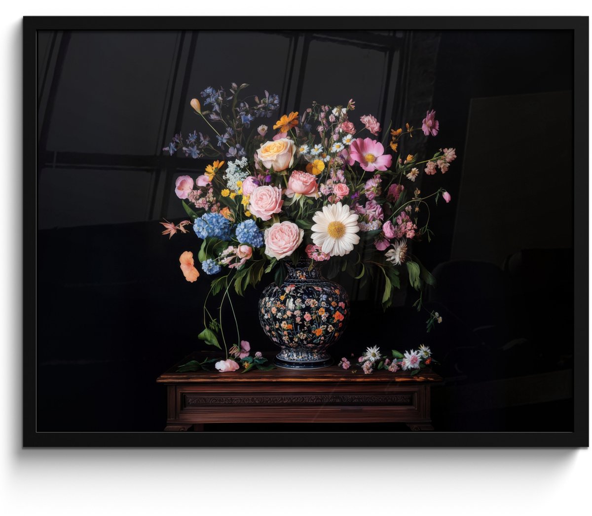 FrameYourWall Poster in lijst - Fotolijst 70x50 cm - Posters - Bloemenvaas - Hout - Bloemen - Boeket - Posterlijst zwart - Decoratie - Wanddecoratie woonkamer - Muurdecoratie slaapkamer