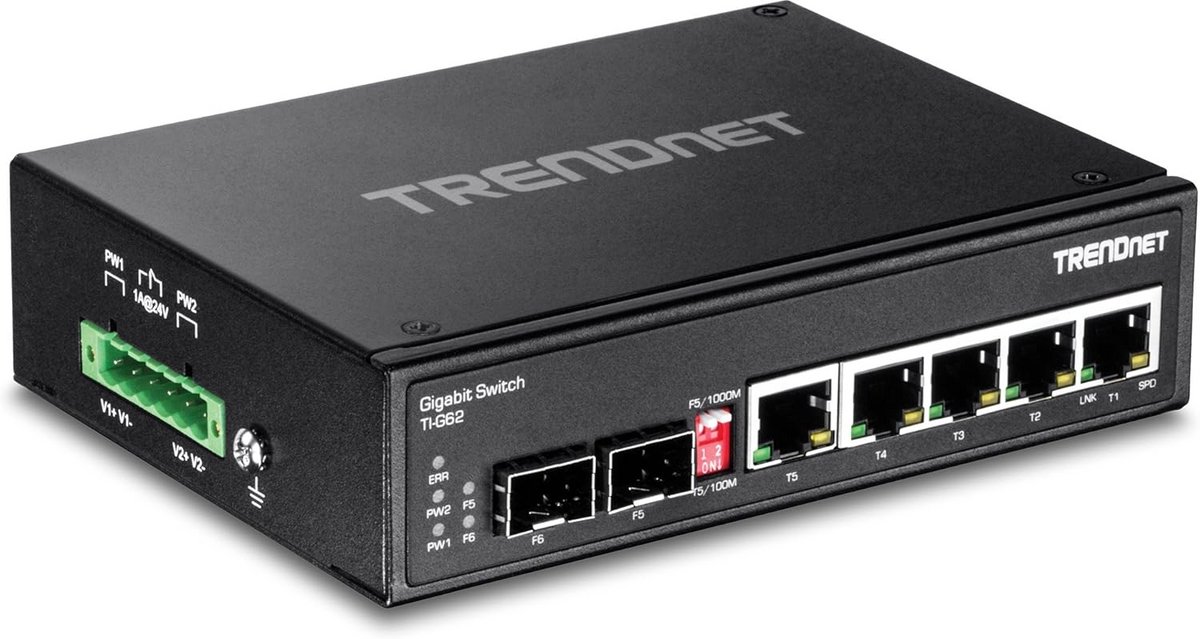 6-Poorts Industrieel Gigabit Switch - Hardened DIN Rail Netwerk Switch met SFP