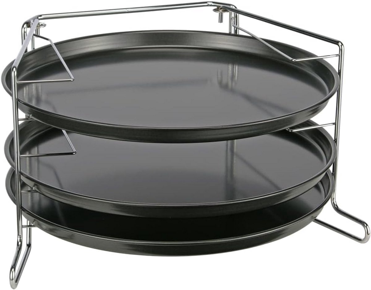 Pizza Bakset 3 Stuks met Perforatie Bakblikken en Houder voor Knapperige Bodem