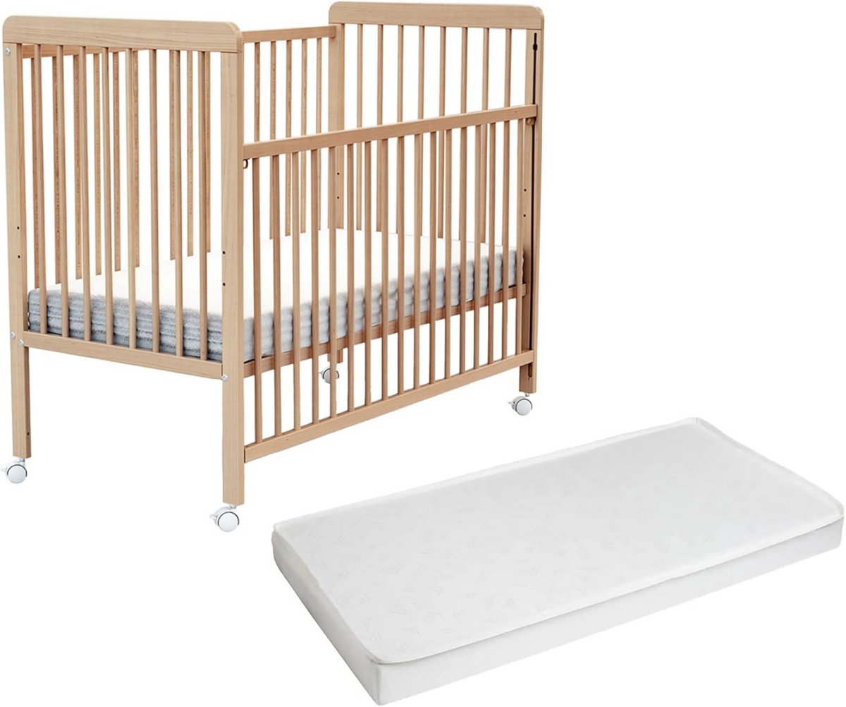 Uitschuifbaar Babybed Hout Gelakt Beuken 60x120 cm Inclusief Matras