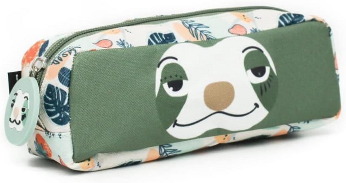 Eenvoudig Groen Pennen Etui met Luiaard Print voor Kinderen