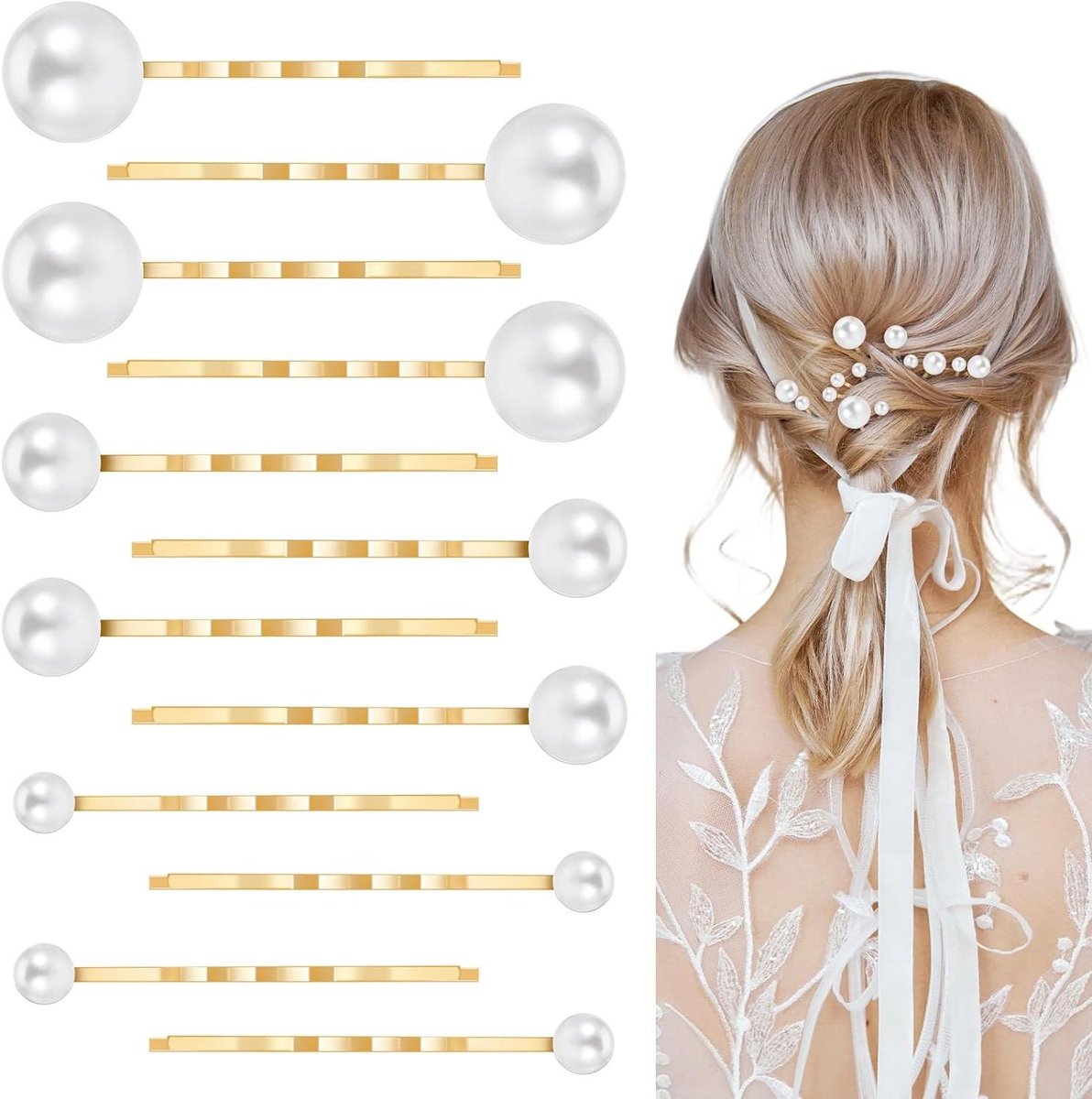 Set van 12 elegante U-vormige haarpinnen met parels voor bruiloften en avondmode
