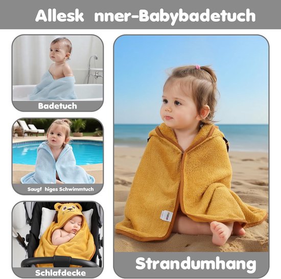 Zachte Bambo Lief Dier Badcape Met Capuchon - Absorberende Babyhanddoek — afbeelding 5