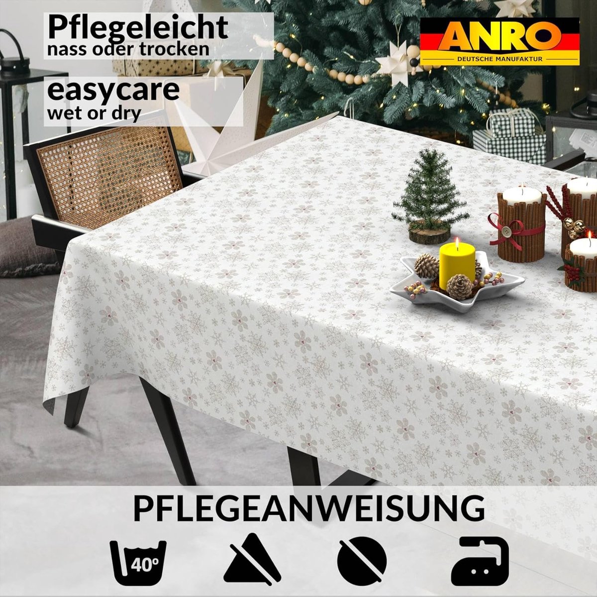 Wasbaar Kerst Tafelkleed met Sneeuwvlokken - 100x140 cm - Feestelijk en Afwasbaar
