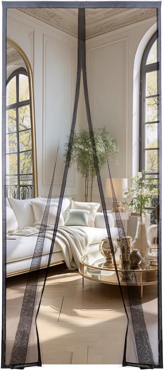 Magnetisch Hor voor Deur 100x250 cm - Fijnmazig Vliegengordijn met Automatische Sluiting - Zwart/Grijs/Wit