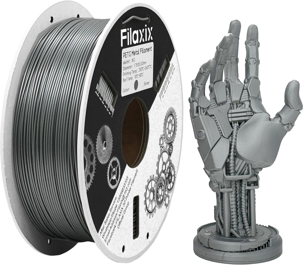 1.75mm PETG 3D Printer Filament Metaal Zilver 1KG Universeel