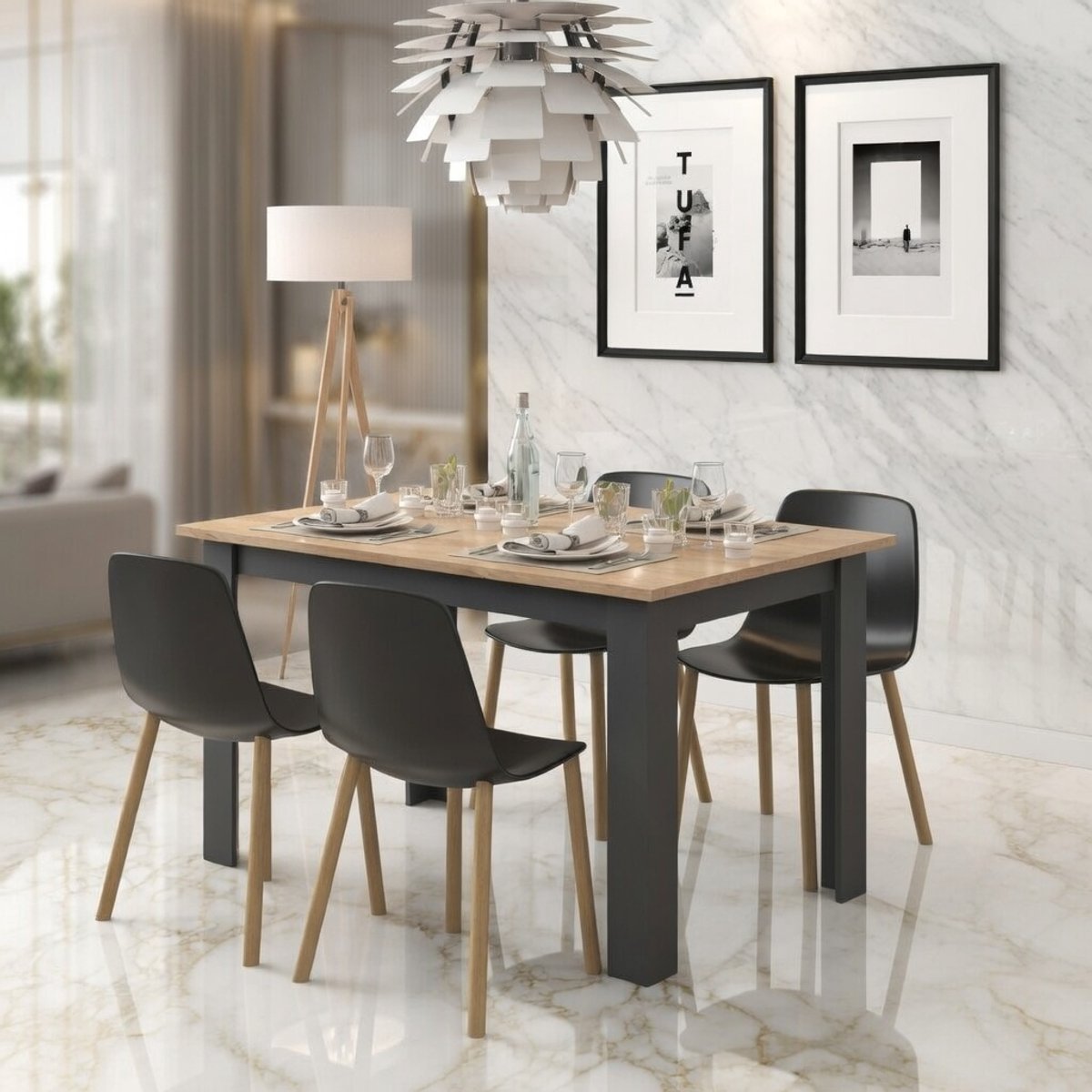 Eettafel Valencia 140x90 cm Goldkraft Eiken - Robuuste en Moderne Tafel voor Woonkamer en Keuken - Onderhoudsvriendelijke Melaminehars Afwerking - Casa Serena – Casa Dorada