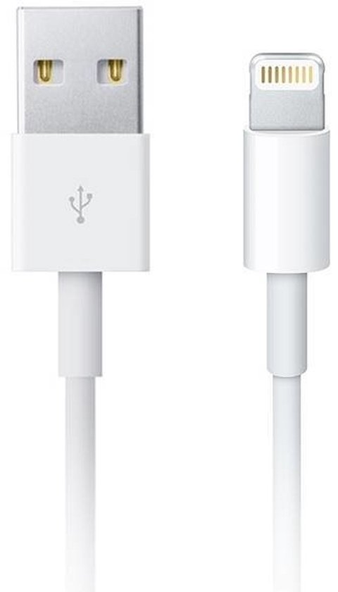 Câble USB vers Lightning blanc avec les connecteurs des deux côtés.