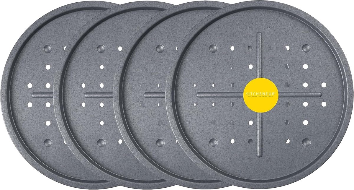 Set van 4 Geperforeerde Pizza Bakplaten met Antiaanbaklaag, 33,5 cm