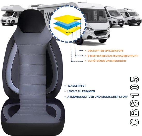 Set van 2 Stoelhoezen voor Fiat Ducato Camperbus/Camper - Perfecte Pasvorm met Armsteunhoezen — afbeelding 5