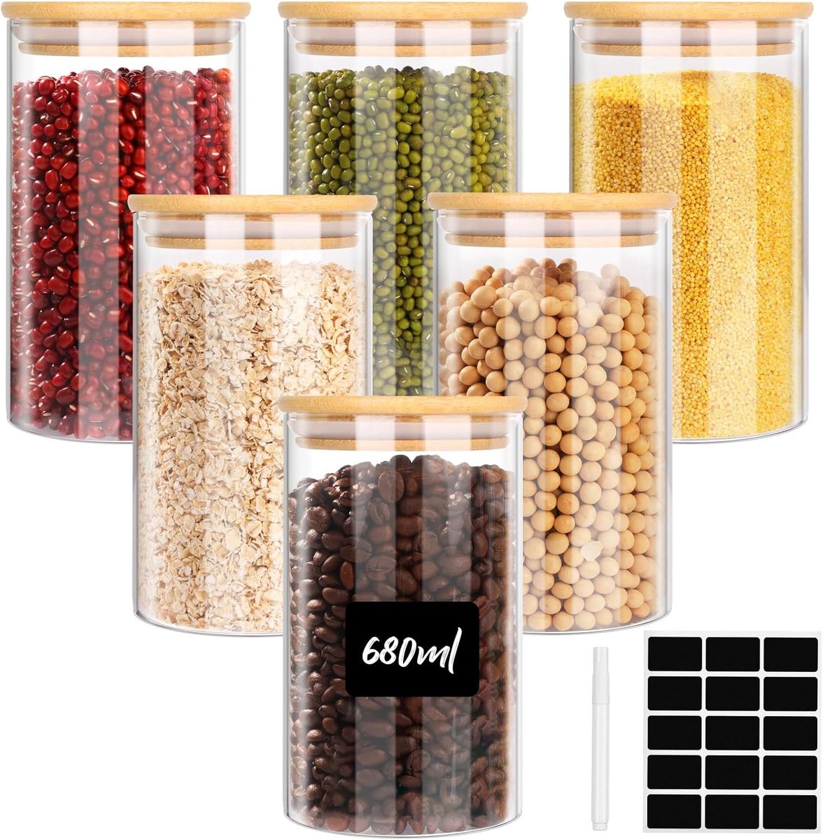 Set Glazen Potten met Deksel voor Bewaren en Decoratie