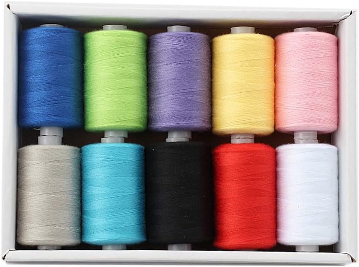 Naaigaren Set 10 Kleuren Polyester 915m per Klos voor Naaimachine en Handwerk