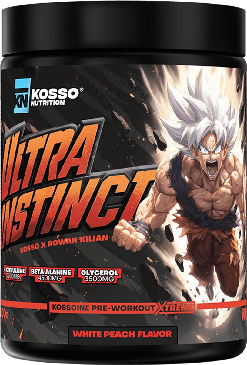 Kosso Nutrition – Ultra Instinct Pre-Workout – White Peach – 7000mg L-Citrulline – 300mg Cafeïne – Extreme Energie, Focus & Pomp – 500g