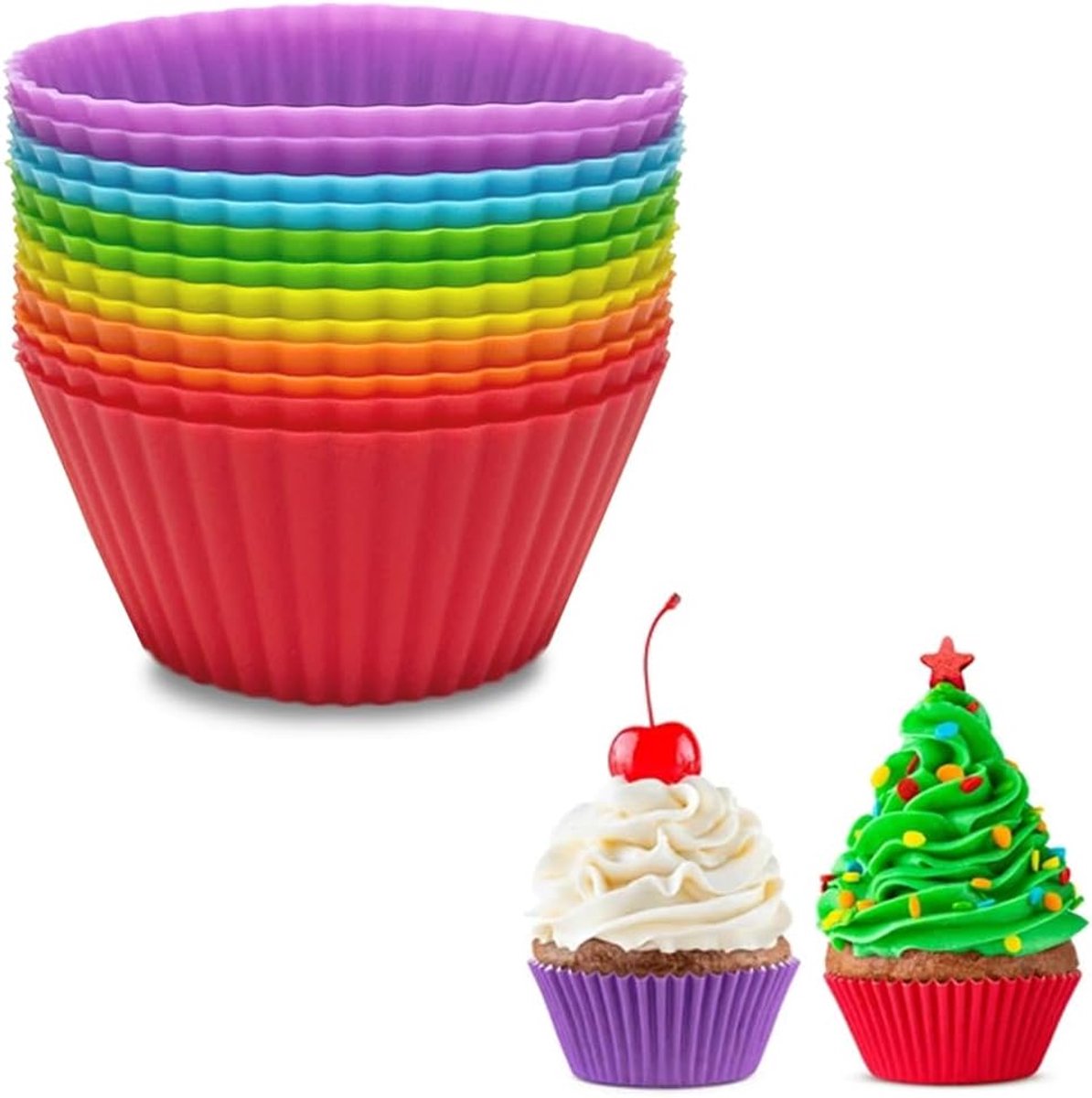 Set van 12 Herbruikbare Siliconen Cupcake en Muffinvormpjes, Non-stick en Veilig