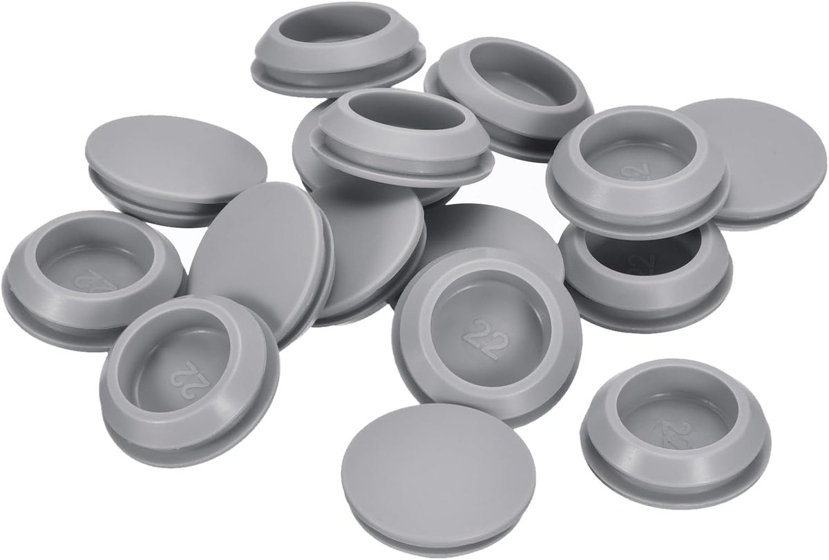 16 Stuks Ronde Siliconen Stopper voor Gaten 22-24 mm - Waterdichte Rubberen Eindkappen Grijs