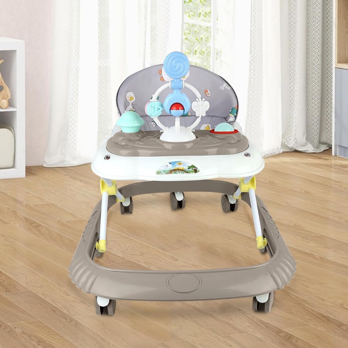 Uitbreidbare 2-in-1 Loopwagen voor Baby's en Peuters met Muziek en Verstelbare Hoogte