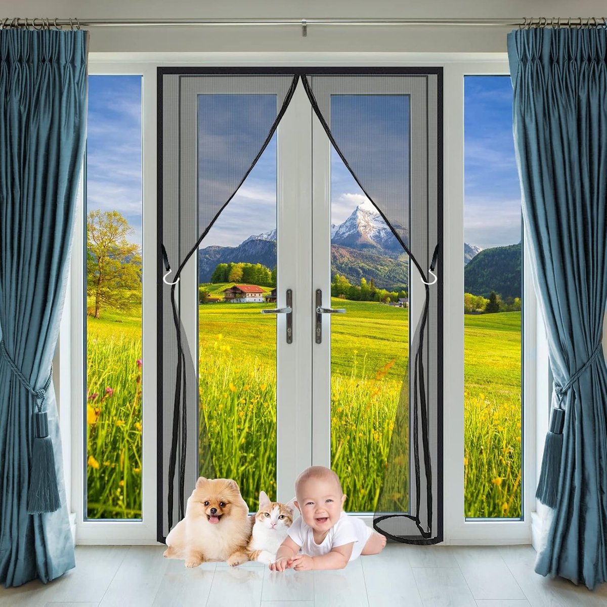 Magnetische Hordeur 180x205 cm Zwart - Automatische Insectenhor voor Deuren