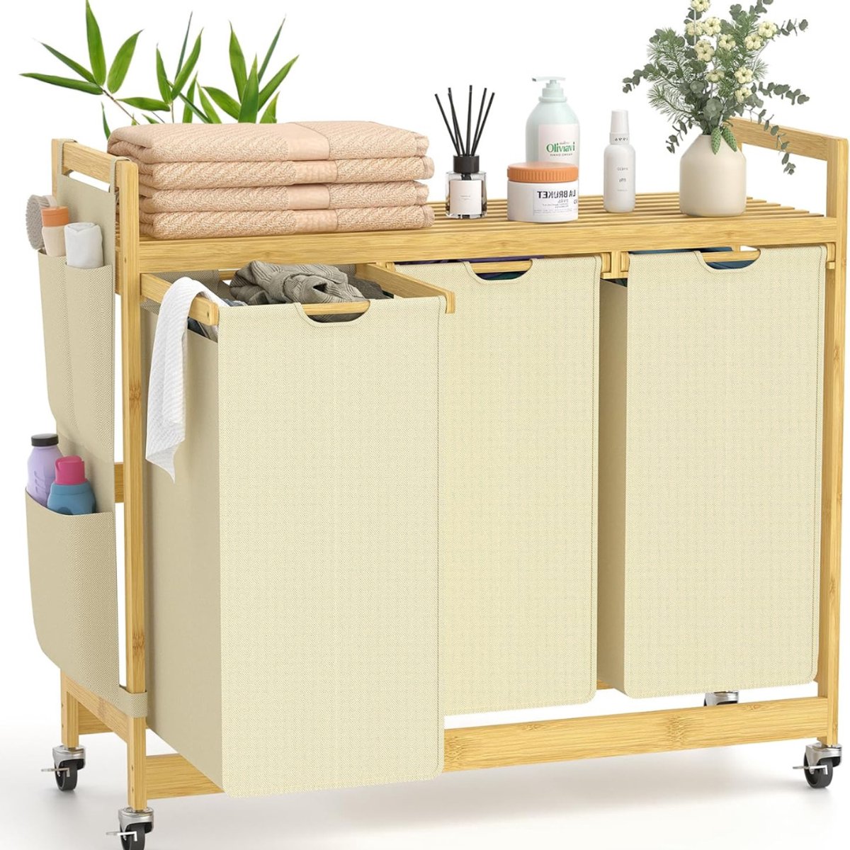 White-Label® Wassorteerder 3 Vaken - Wasmand - Wassorteerder - Beige