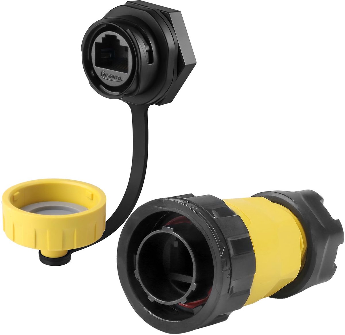Ethernet Connectorenset - RJ45 Connectoren - Waterdichte Aansluitingen - CAT6 Dual-Port - Paneelmontage - Geel