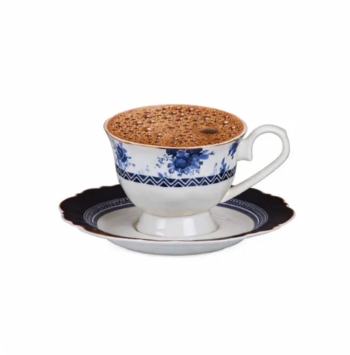 Bricard - espresso set - Bron - 12-delig - keramiek - blauw - 6 kopjes 6 schotels