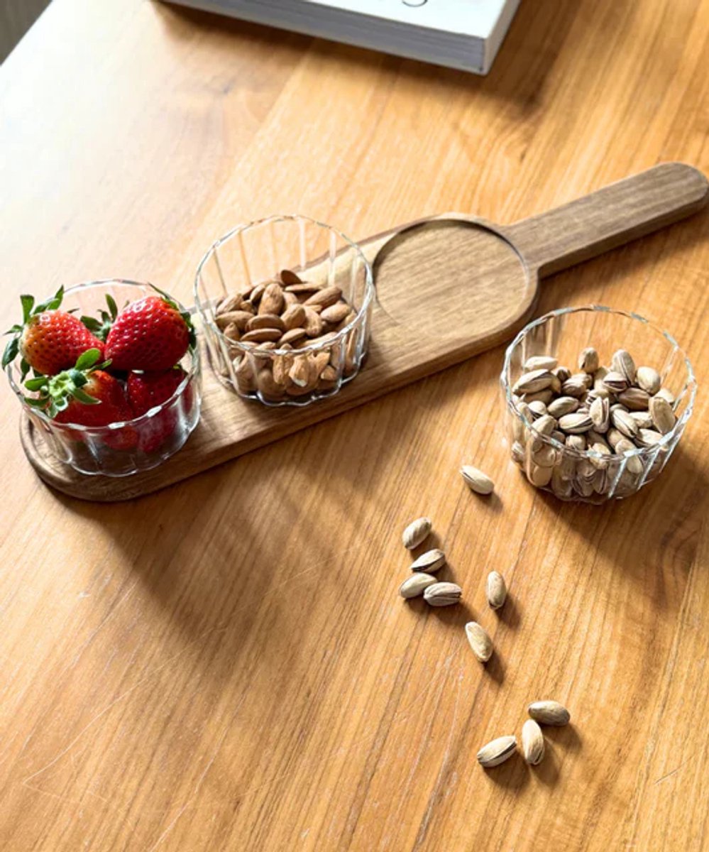 Board - Kommetjes set - 3-delig - met houten serveerplank - naturel - duurzaam hout