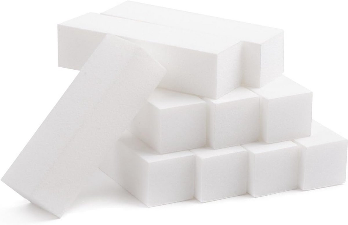 10x Professionele Nagelvijl Blok Buffer Wit - 100/100 Grit - Voor Natuurlijke & Kunstnagels