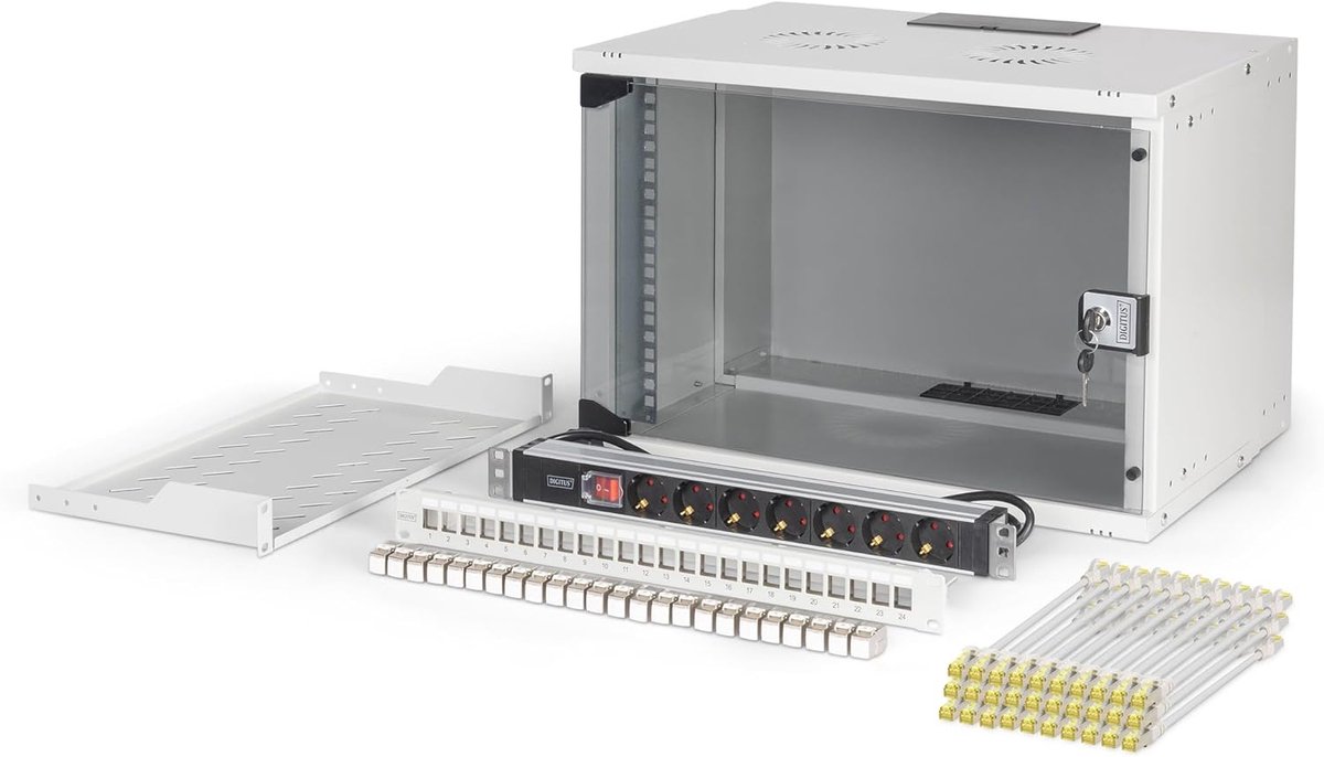 Netwerkset Kast - Serverkast SOHO - Netwerk Installatie - Ongemonteerd Flat-Pack - 7U 54cm Breed - Lichtgrijs