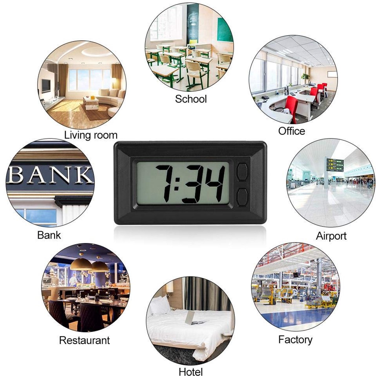 Digitale Klok - Mini LCD Klok - Auto Dashboard - Zelfklevende Beugel - Compact Formaat - Zwart