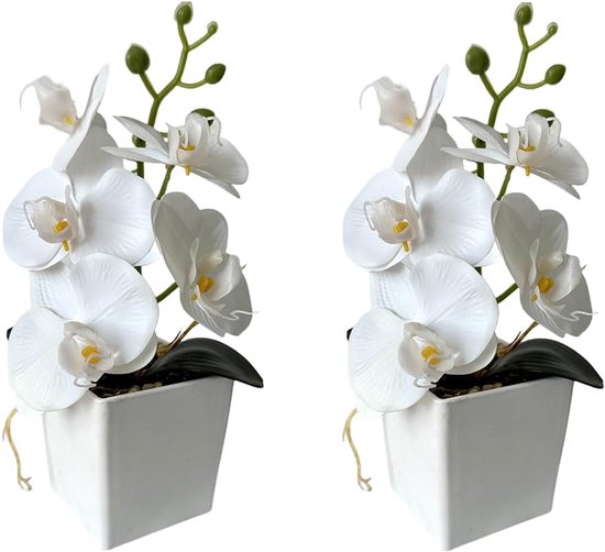Set van 2 Kunstorchideeën met Vaas, Realistische Zijden Bloemen voor Huisdecoratie