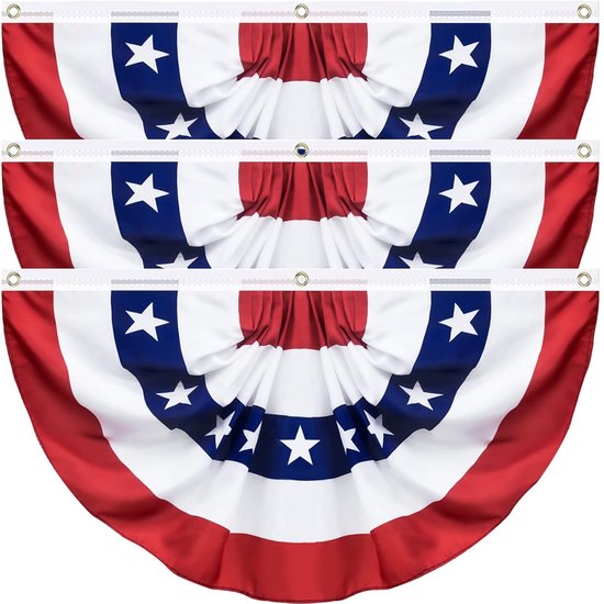 3 Stuks Grote Amerikaanse Vlaggenlijn Plissé Ventilator Decoratie voor Patriottische Feestdagen