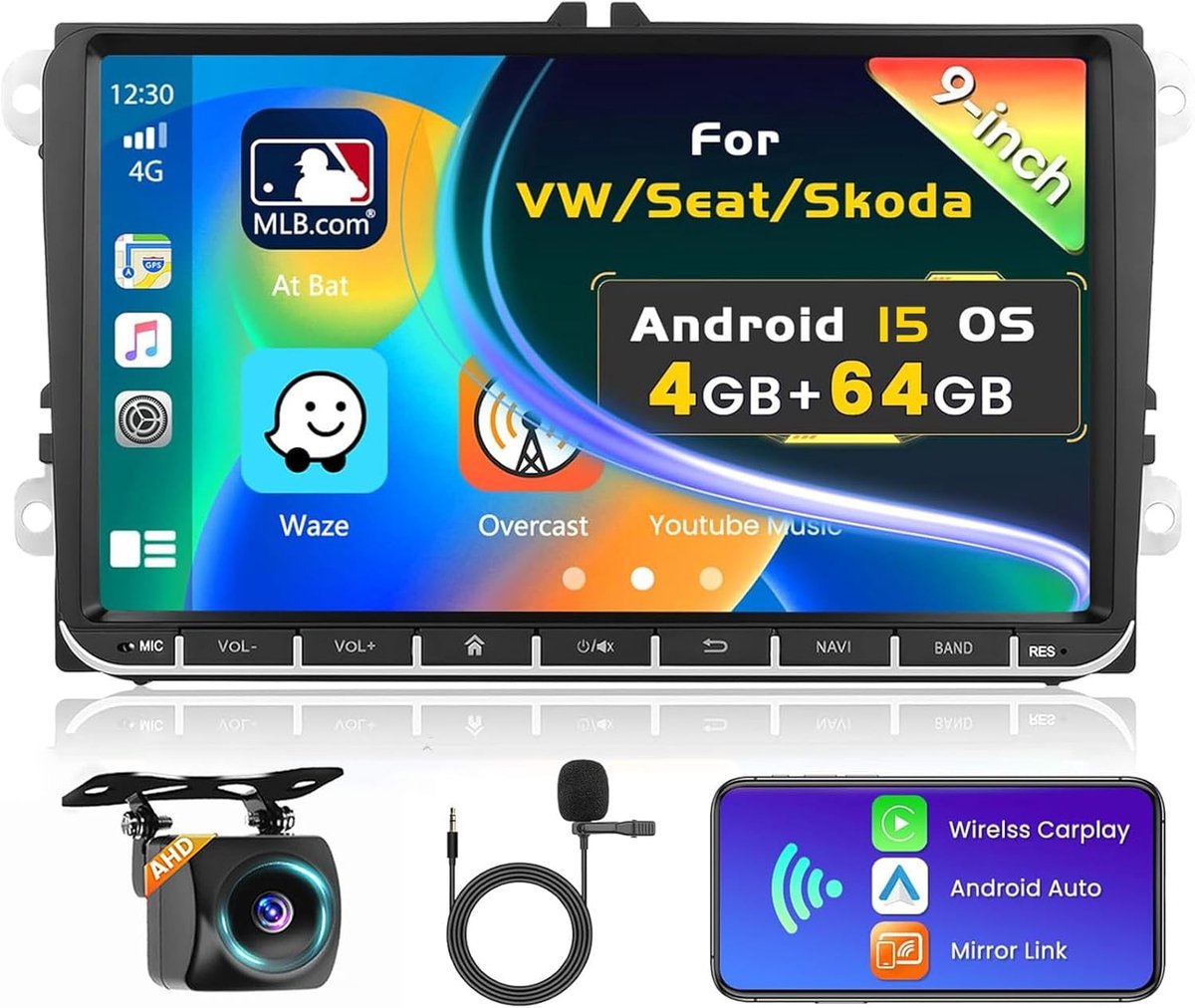 9 Inch Android 13 Autoradio 2 DIN voor VW Golf Polo Tiguan Passat met Wireless CarPlay & Android Auto, GPS en Achteruitrijcamera