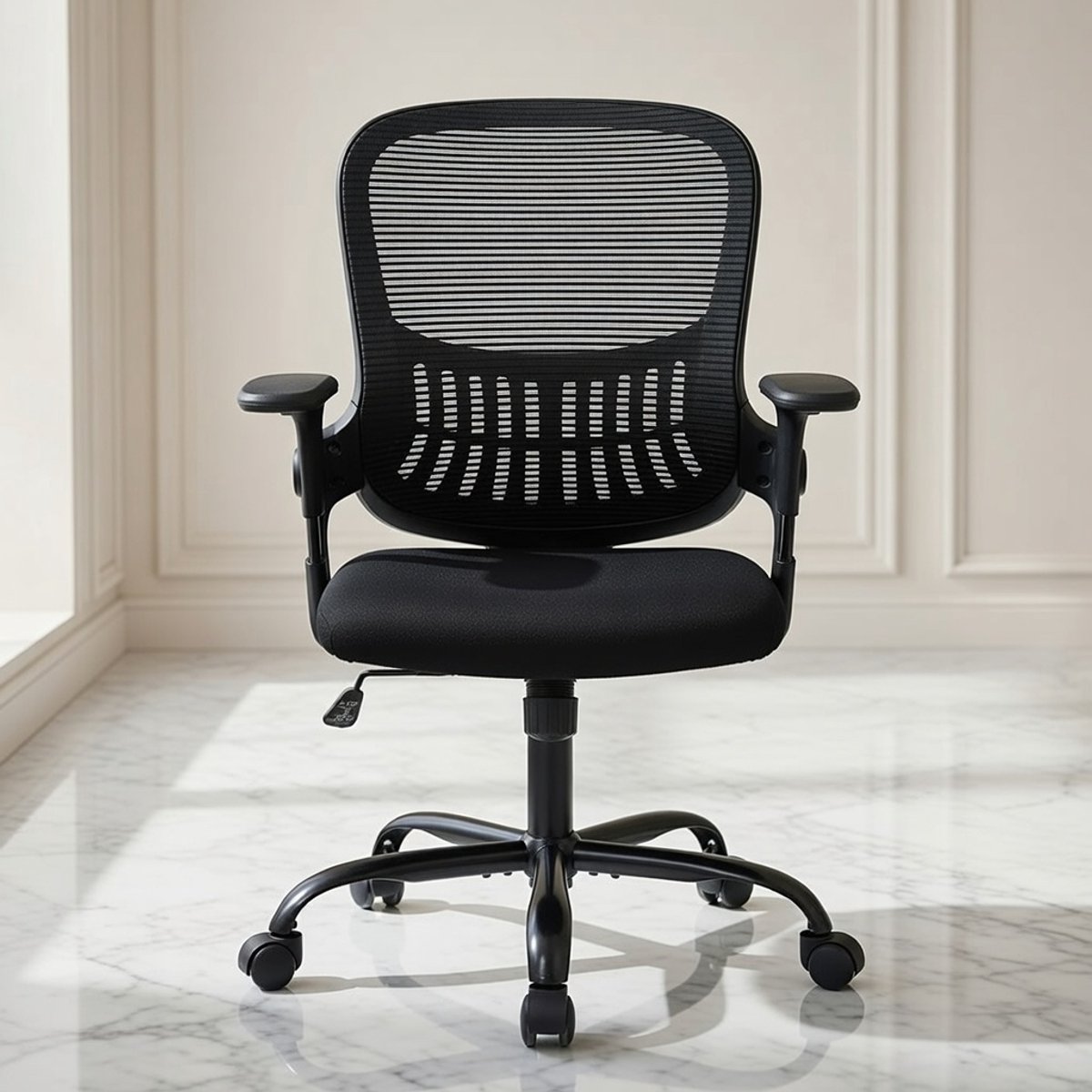 ErgoLuxe Pro Ergonomische Bureaustoel – Directiestoel met Opklapbare Armleuningen – In Hoogte Verstelbaar – Kantelfunctie tot 120° – Draaibare Netstoel voor Thuiswerk & Kantoor – Zwart-Casa Serena ...