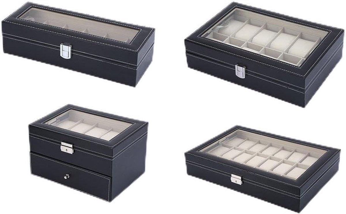 Luxe Horlogedoos met Zachte Voering en Acryl Deksel - Inclusief 12 Vakken