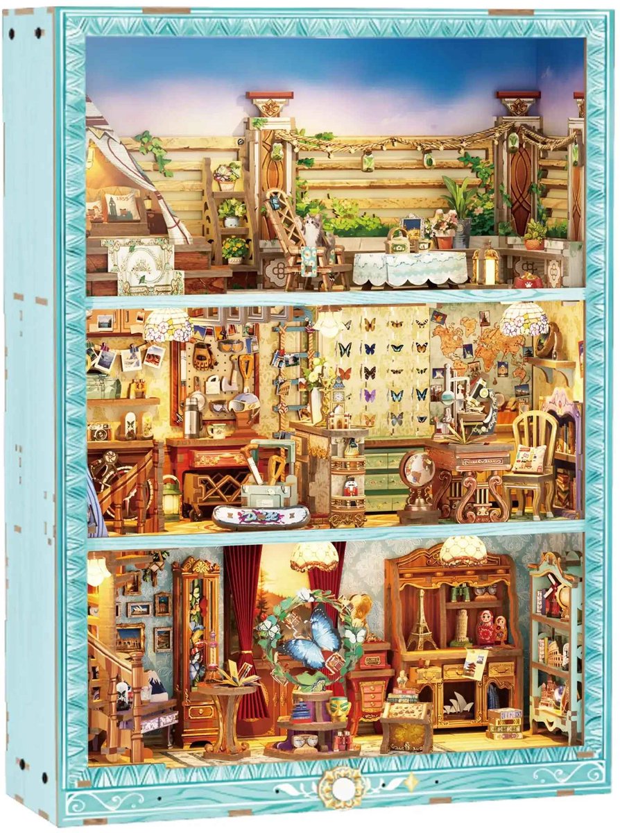 Tonecheer TQ456 Travel Collector Bouwpakket | Miniatuur huisjes pakket modelbouw voor volwassenen | Houten 3D Puzzel | Woonkamer decoratie schilderij | Bewegingssensor led lights verlichting | DIY poppenhuis display collectie — afbeelding 3