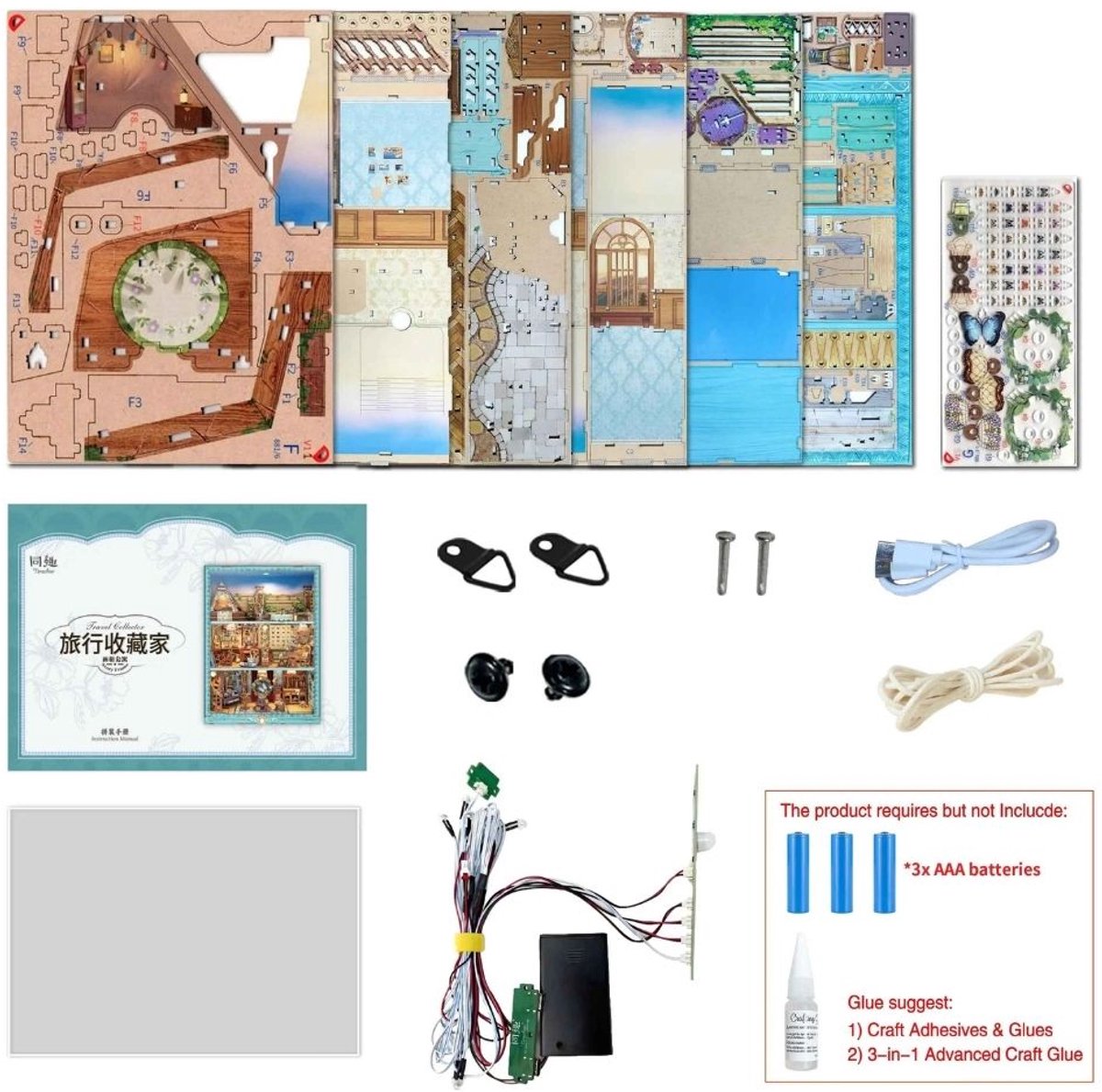 Tonecheer TQ456 Travel Collector Bouwpakket | Miniatuur huisjes pakket modelbouw voor volwassenen | Houten 3D Puzzel | Woonkamer decoratie schilderij | Bewegingssensor led lights verlichting | DIY poppenhuis display collectie — afbeelding 9