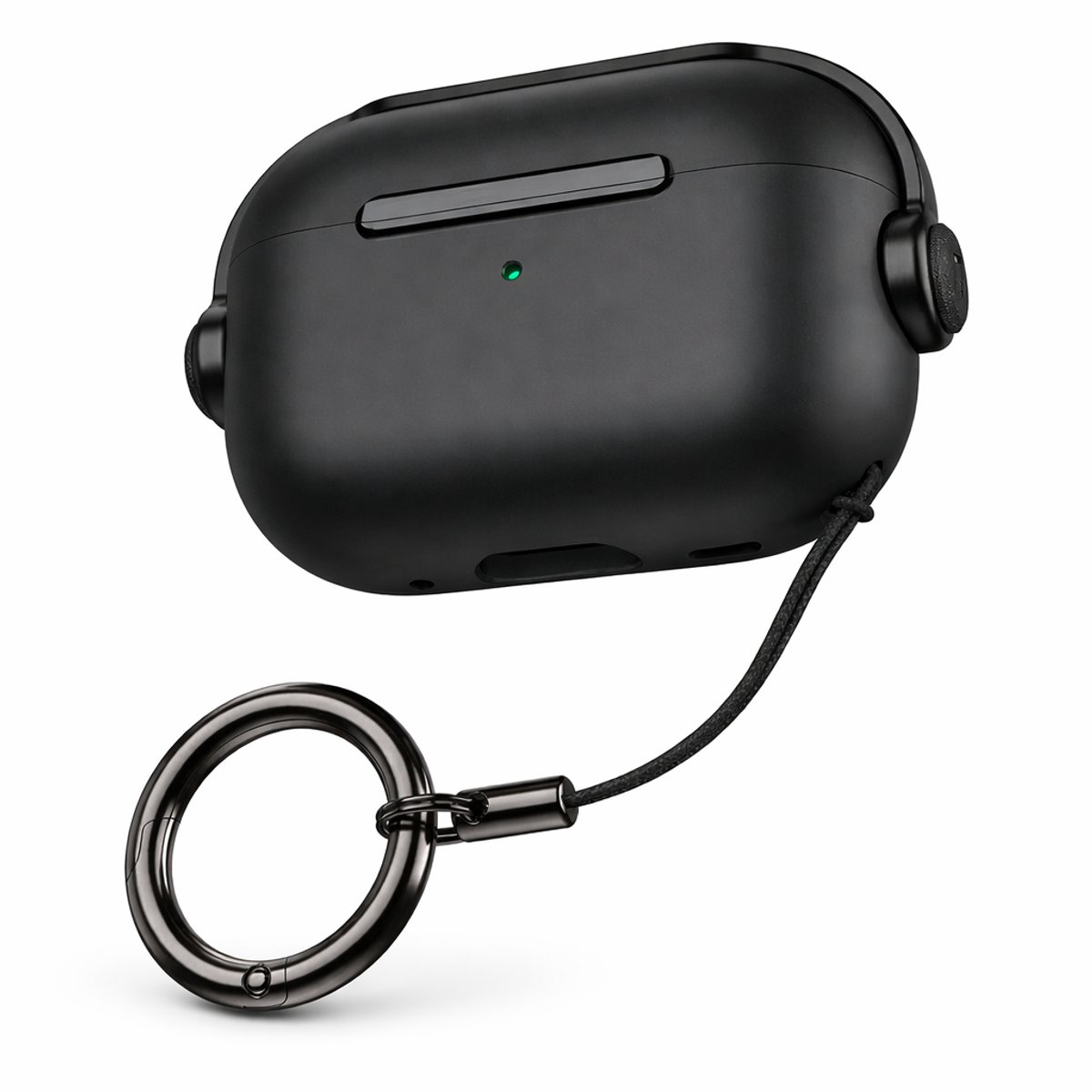 Zwart hoesje voor oordopjes heren dames met sleutelring en koord geschikt voor AirPods 4 minimalistisch hardcase beschermhoes