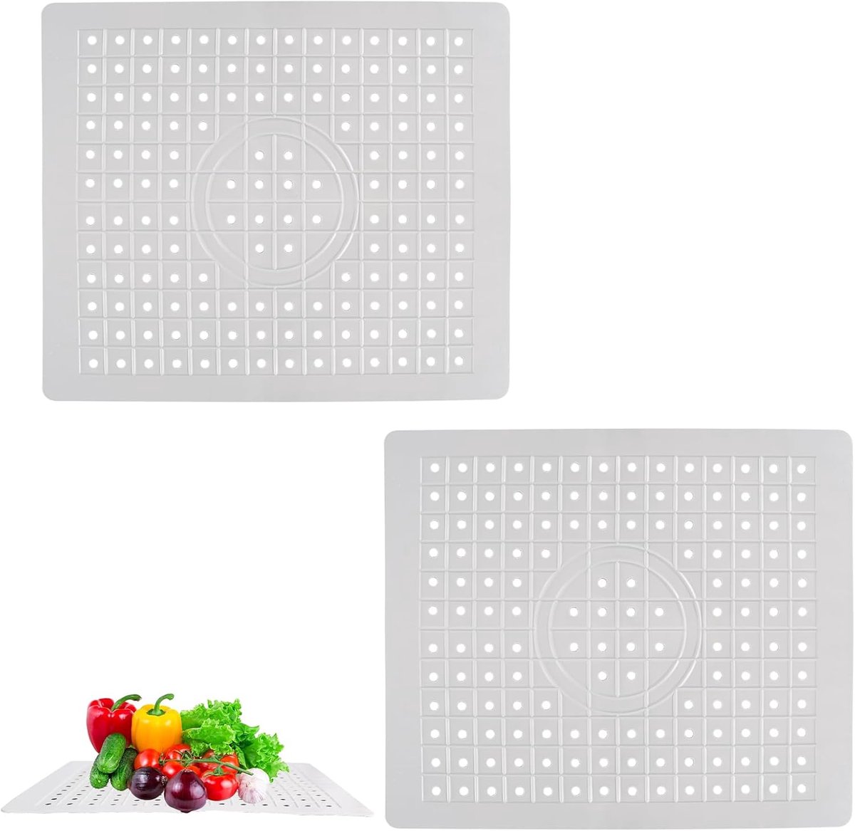 Set van 2 Rubberen Gootsteenmatten - Bescherming & Spatbescherming 31.4 x 26 cm